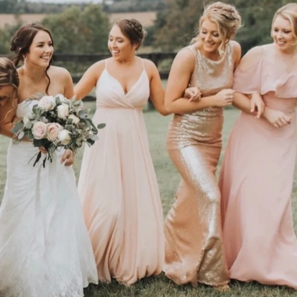 SOLD Lulu’s Slink and Wink Matte Rose Gold Sequin Maxi Dress - Picture 3 of 9